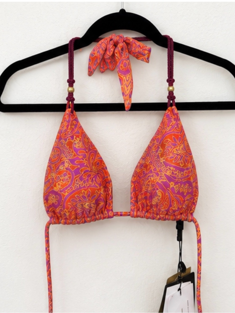 Paisley Halter Triangle Bikini - Pink & Orange